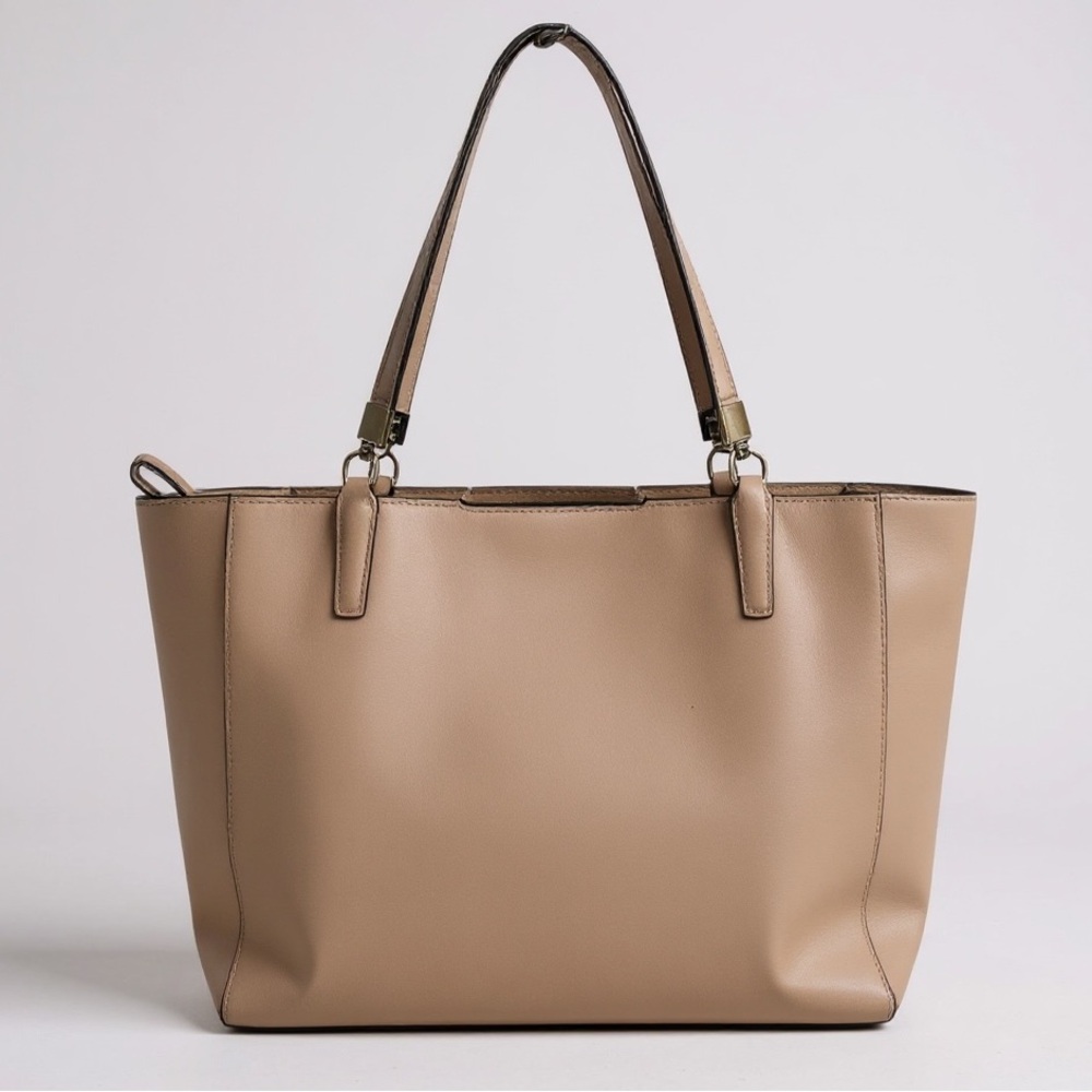 Coach Madison East West Saffiano Leather Tote Shoulder Bag Shopper Tan Neutral